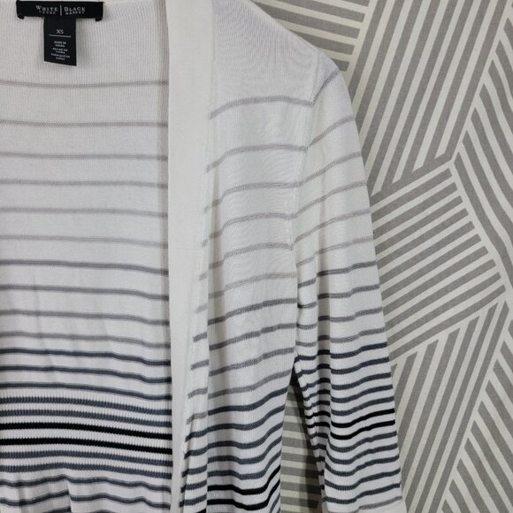 White House Black Market Open Front Cardigan Sweater XS Drape Stripe Light White - Picture 2 of 5